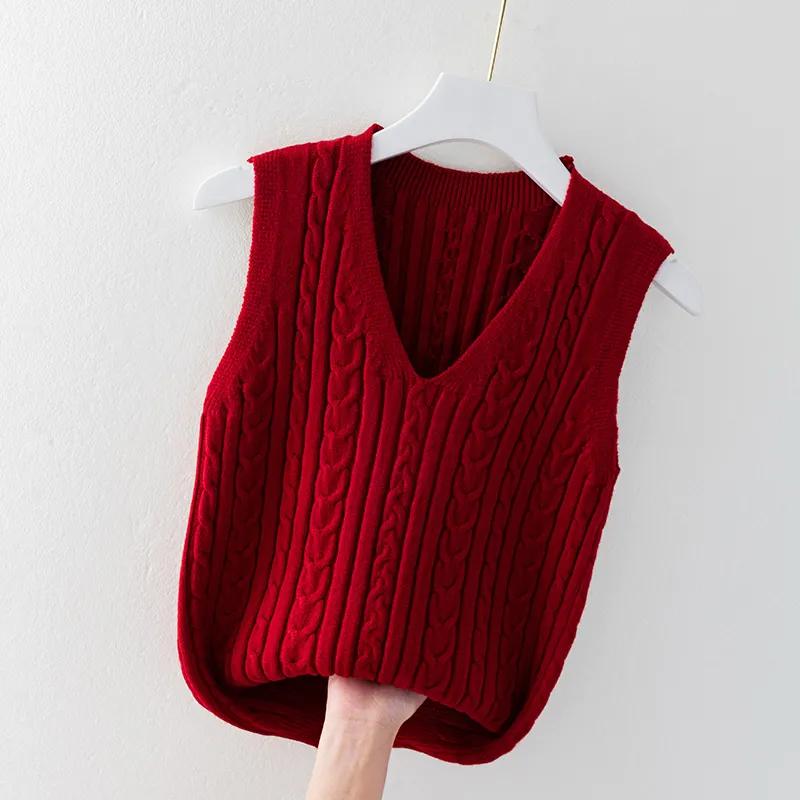 Women's Spring and Autumn Knitted Outer Vest Solid Color Sleeveless Sweater