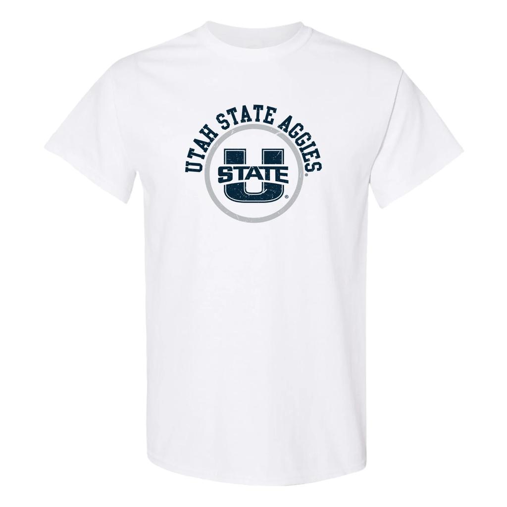 Utah State University Aggies Distressed Kreis Logo T-Shirt - Weiß
