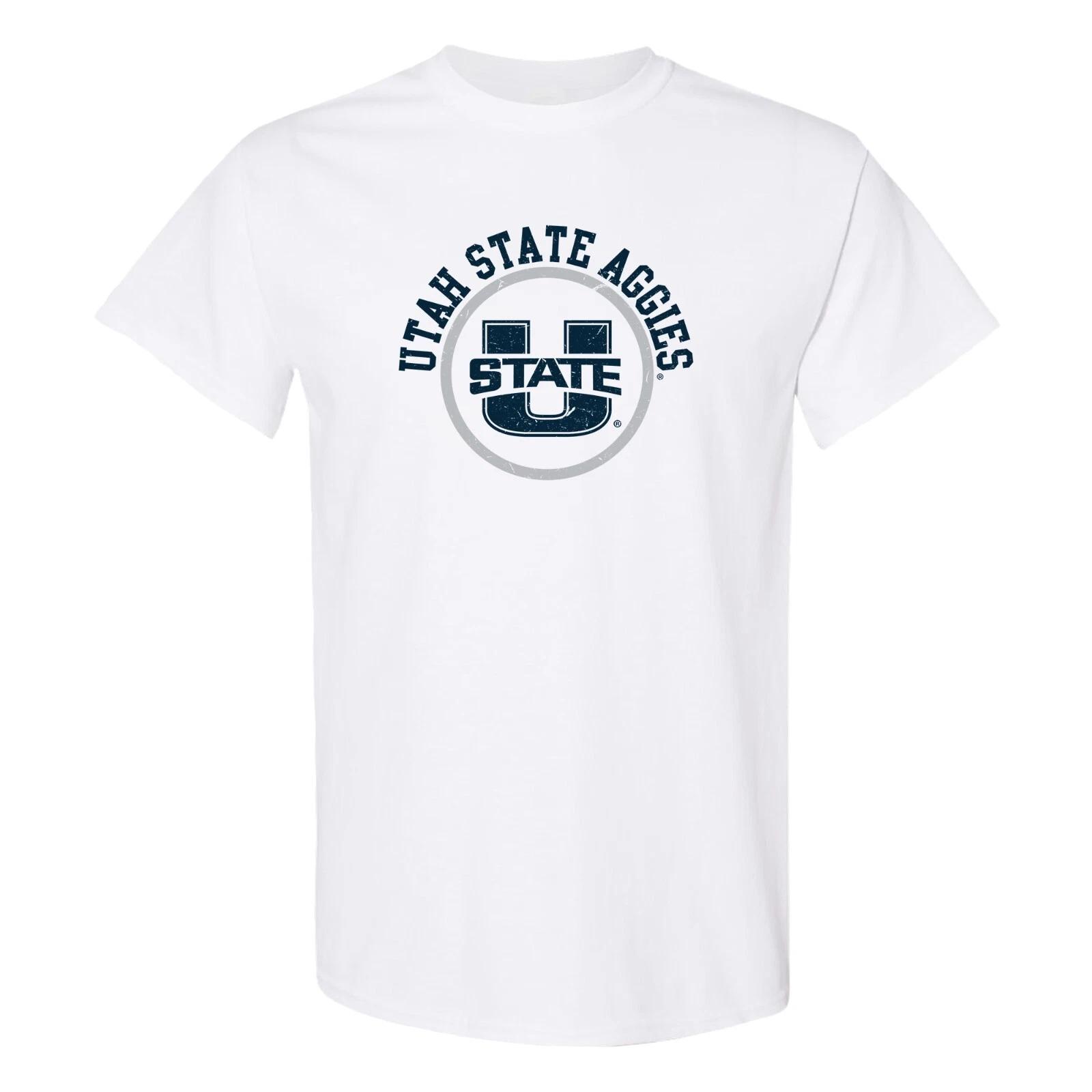 Utah State University Aggies Distressed Circle Logo T-Shirt - White S