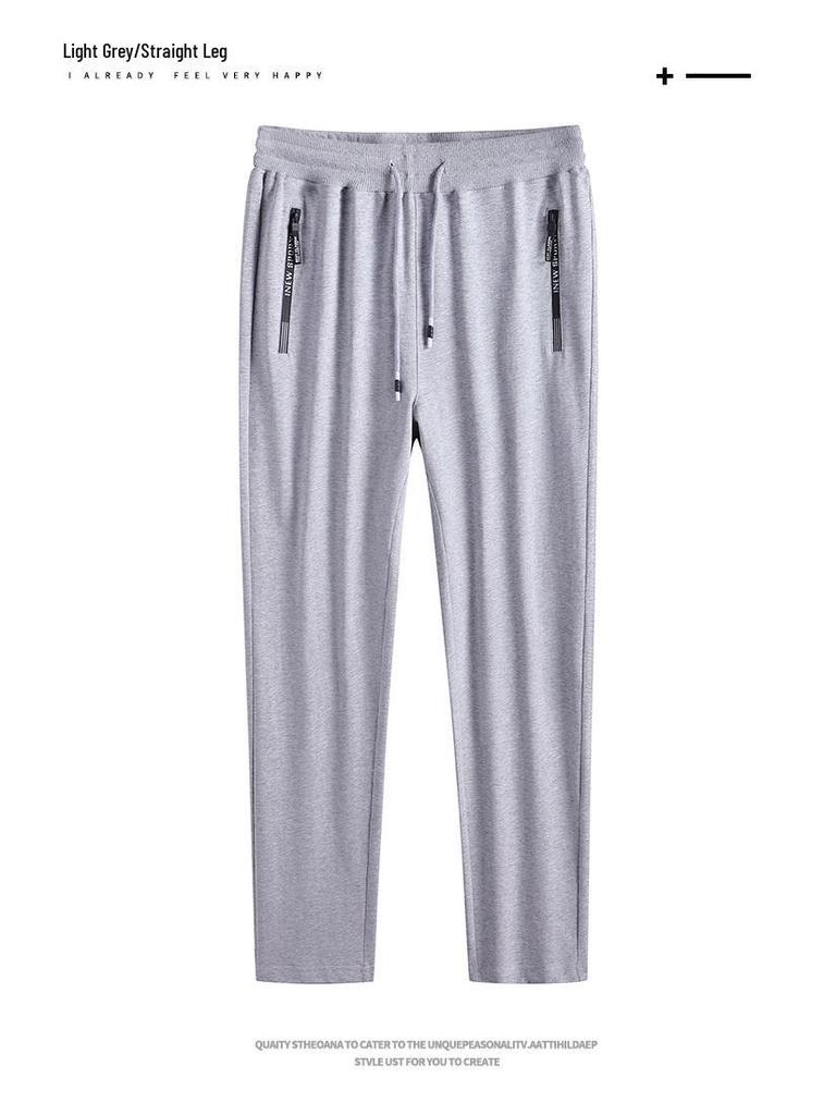 Men's Pure Cotton Lightweight Straight-Leg Sweatpants - Solid Color, Loose Fit for Summer and Spring.