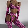 Hot Erotic Sexy Lingerie Sex Kit Pink Leopard Print Underwear Suit For Women Sexy Garters Stocking Combination Underwear Suit