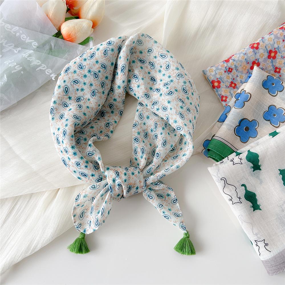 60 Tassel Cotton Linen Small Silk Scarf - Spring/Autumn Versatile Headscarf for Women, Fashionable Neck Protection and Decoration