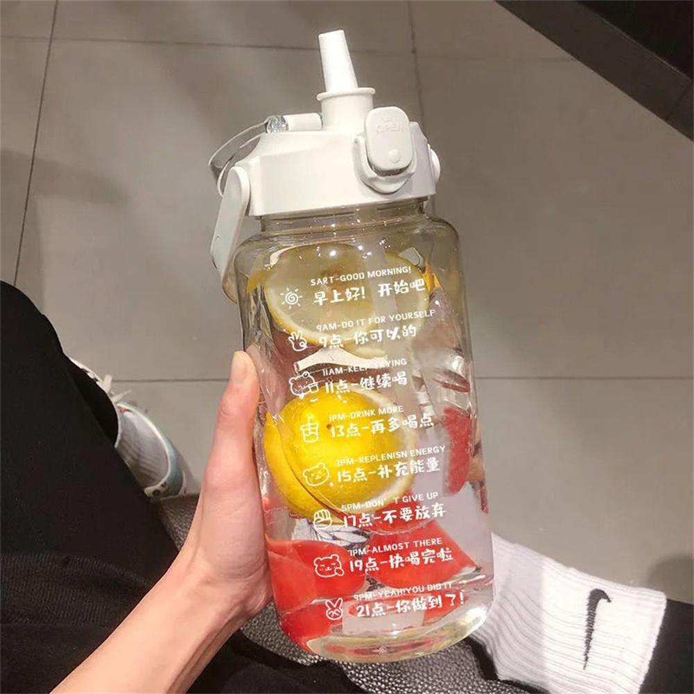 

Portable Straw Cups With Handle Large Capacity Outdoor Sports Water Bottle Kettle With Time Marker White 1500ml#1