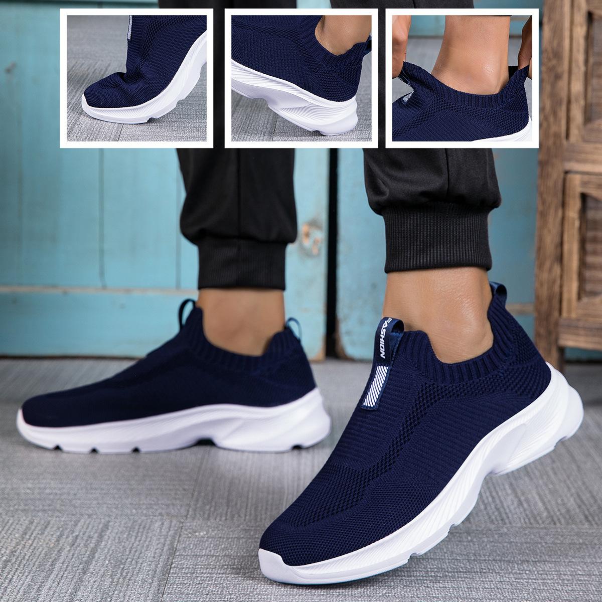 

Men s and women s fly-woven mesh shoes, walking shoes, spring and summer low-top foot cover, one pedal, breathable middle-aged elderly sports shoes 45
