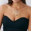 Simple Exaggerated  Large Flower Metal Torques Necklace Petal Ring for Women Wrinkled Pendant Ornament Jewelry Set Party Gift