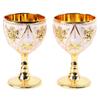 2pcs Zinc Alloy Vintage Metal Wine Cup 30ml 3D Relief Mini Goblet Chalice Gold Metal Embossed Wine Cup For Liqueur