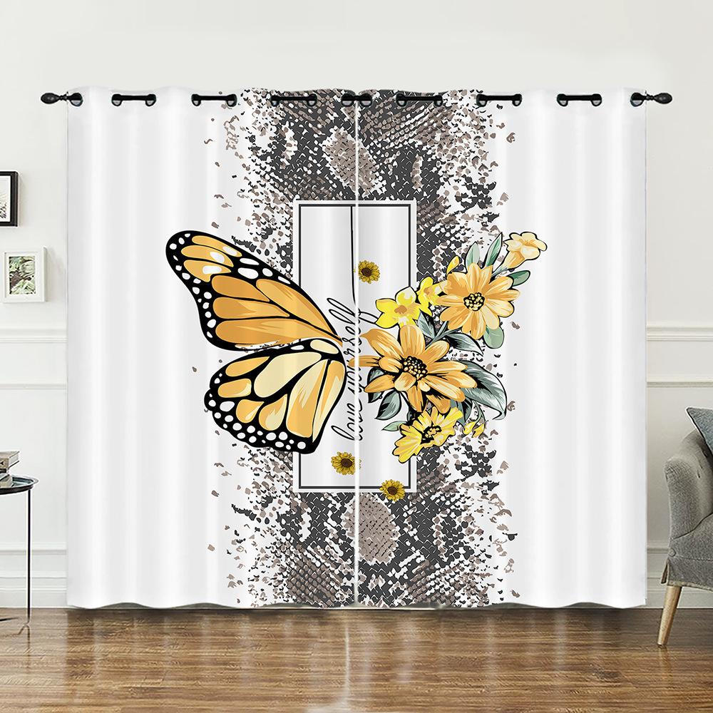 Curtain Butterfly Animal Flower Curtain Digital Printing Blackout Curtain No Punching