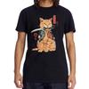 Men's T-shirt Top Quality 100% Cotton Short Sleeve Cool Knife Cat Print O-neck Casual Loose Hip Hop For Men Summer Male Tee Tops