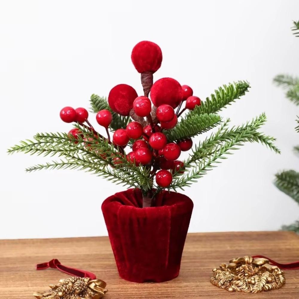 Fabric Christmas Potted Plant Wine Red Christmas Decoration Plant Mini Potted Christmas Tree Desks