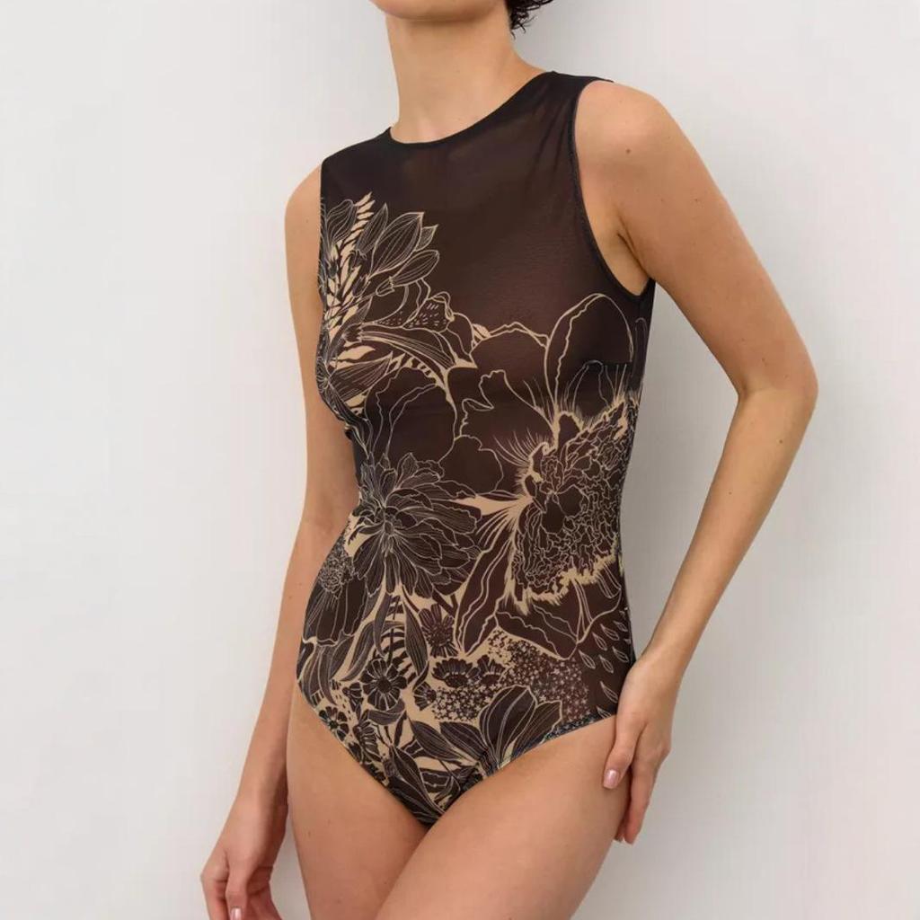 Dámské vícebarevné síťované jednodílné plavky s dlouhým rukávem a ochranou proti slunci