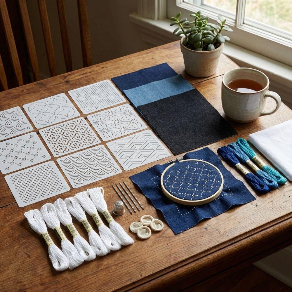 45pcs Reusable Sashiko Embroidery Template Handmade Sashiko Thread Kit Patchwork Stencil  Beginners