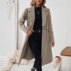 Women's Lapel Long Sleeve Wool Coat Straight Fit Solid Color Urban Commuter Long Overcoat