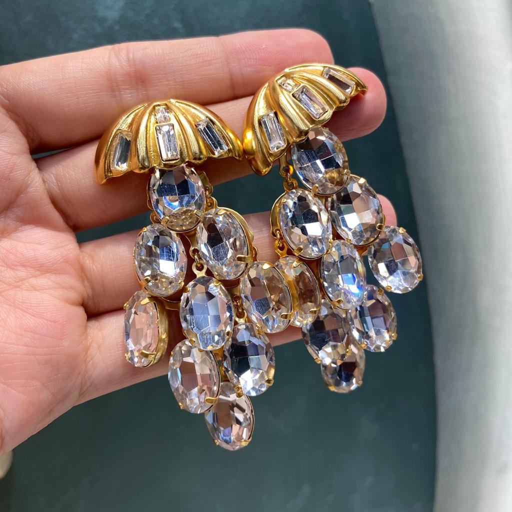 Orecchini Lunghi con Frange Completamente di Diamanti Stile Retrò Francese Wran Orecchini Pendenti di Alta Gamma alla Moda per Donna
