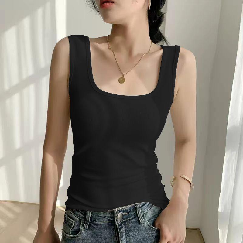 Modă Coreeană Maiou Femei Guler Pătrat Solid Patchwork Temperament Simplu Casual Strat Interior Vară Slim Fără Mâneci Vestă