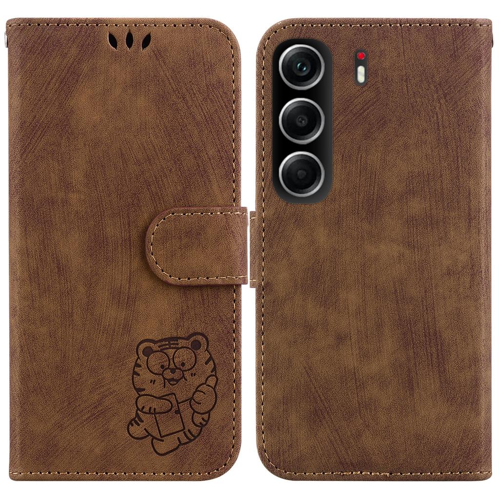 For TECNO Camon 40 4G Wallet Case Tiger Imprint Leather Shockproof Phone Cover with Wrist Strap
