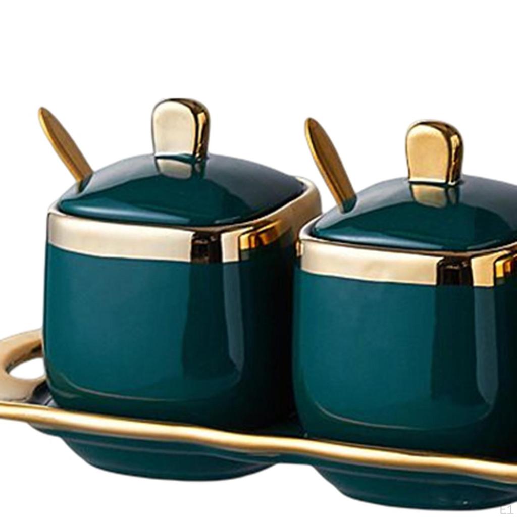 3 Pack Ceramic Spice containers, Container Set, Condiment Pots Set,Seasoning Box with Porcelain