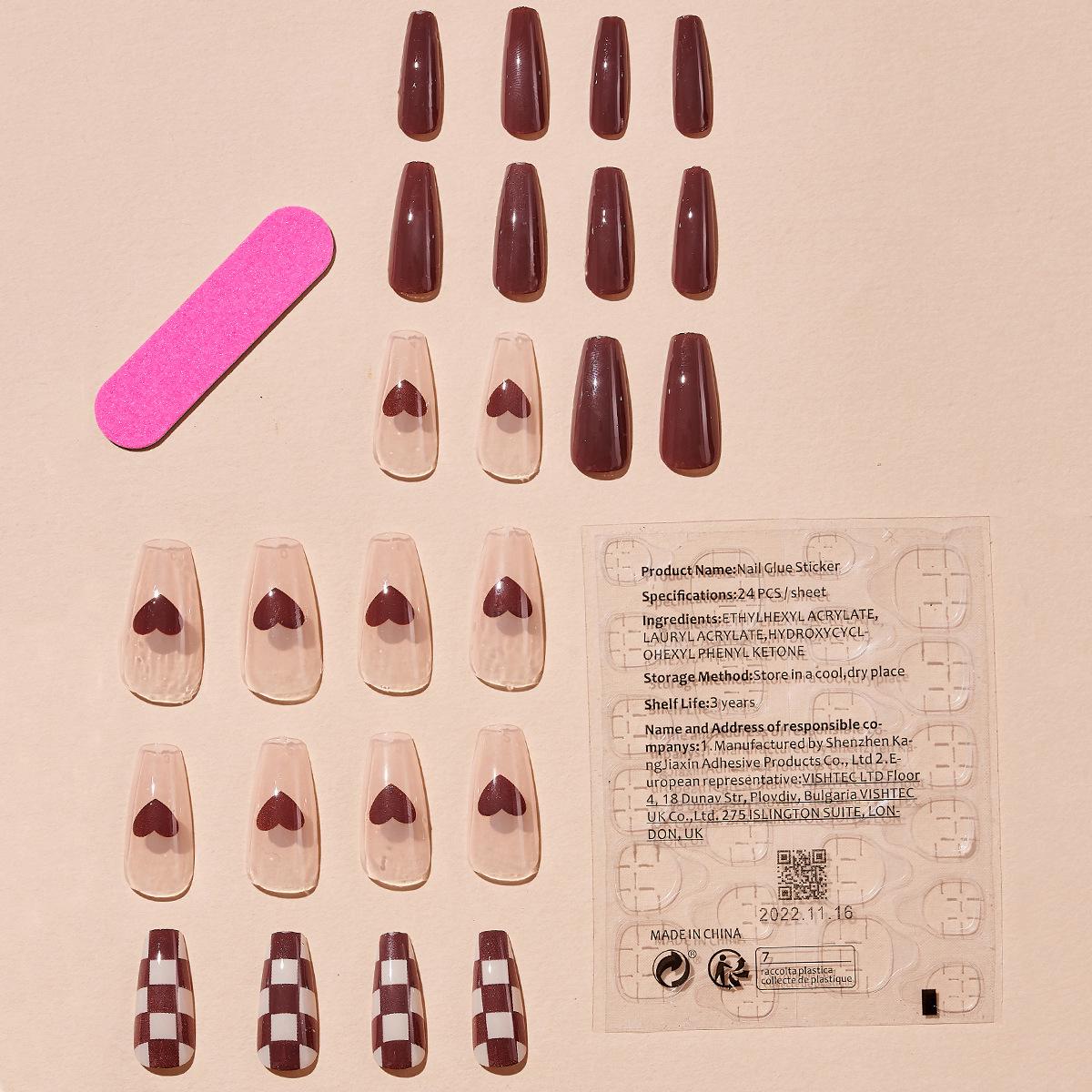 

Checkerboard Heart French Manicure Press-On Nails - Medium-Long Style for a Spicy, Sweet Look