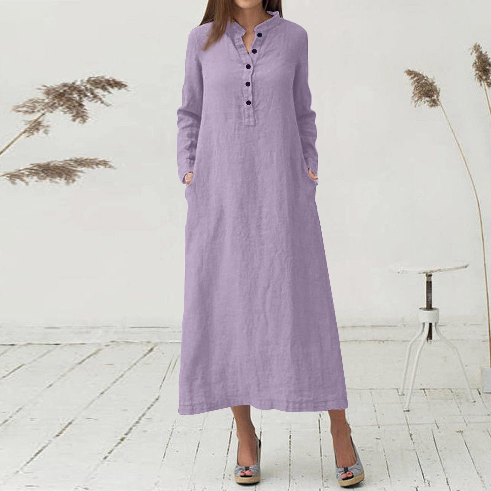 Женские однотонные повседневные макси-длинные платья-рубашки с длинными рукавами — фото 9