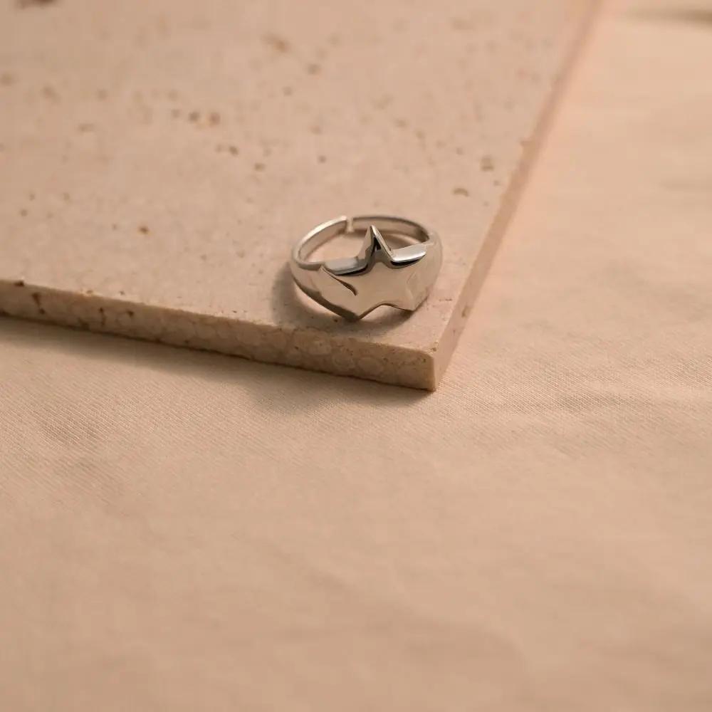 Süßer Hohlmetall Stern Ring Geometrischer Schmuck Zubehör Geometrischer Offener Ring Legierung Koreanischer Stil Breiter Fingerverschluss Paar