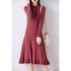Elegant Women's 100% Pure Wool Knit Dress - Slimming, Round Neck, Long Cashmere for Autumn and Winter