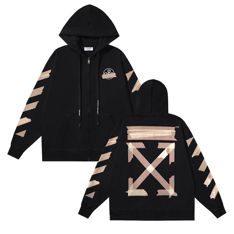 

1315 Off-White 2025 Autumn/Winter New Alphabet Tape Arrow Pattern Printed Men s and Women s Zipper Hoodie M чорний