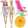 4 Przedmioty Akcesoria do Kostiumów Kąpielowych dla Lalki 2x Kostium Kąpielowy Bikini 1x Leżak Plażowy 1x Nadmuchiwany Koło do Pływania 30CM Ubranka dla Lalki 11,8 Calowa Zabawka Lalka