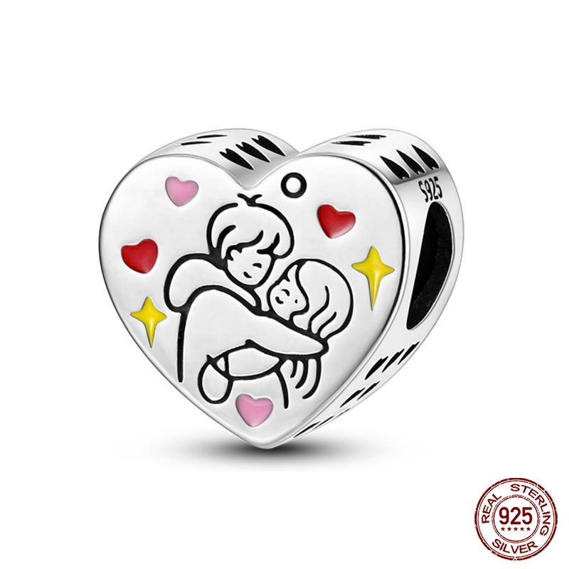 100% Copper Heart Shaped Warm Family Charm Beads Fit Qikaola Original Bracelets Fine Diy Mother'S Day Jewelry Gifts