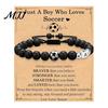 Adjustable Rope Bracelet Football for Men Black Matte Beads A-Z Bead Letter with Card Gift Lovers Commemorative