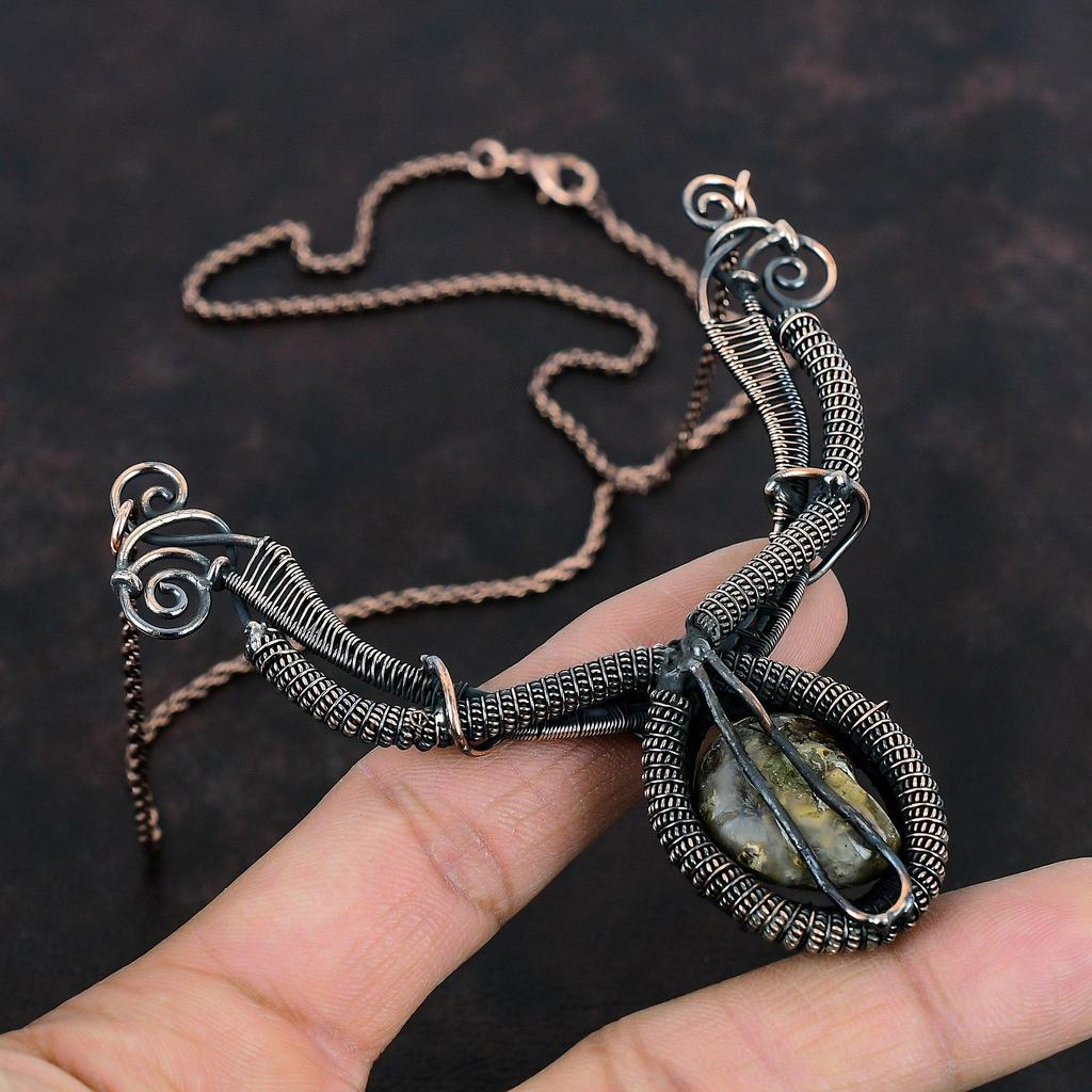 Ammonite Fossil Necklace Copper Wire Wrapped Necklace Handmade Copper Wire Jewelry Gemstone Necklace Ammonite Fossil Jewelry Gifts For Women