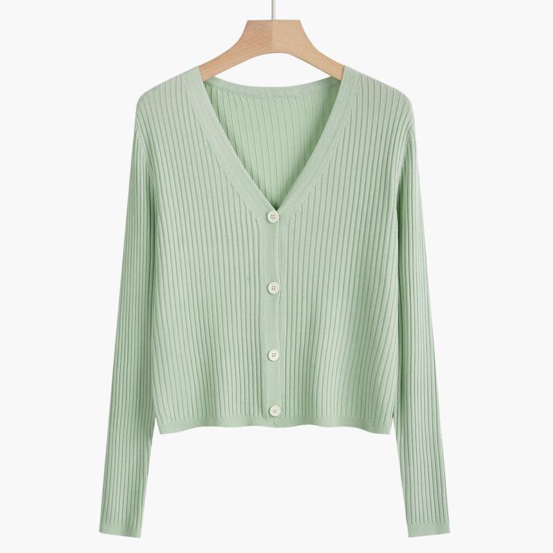 2024 Women's V-Neck Slimming Knit Cardigan: Spring/Summer Short Style for Skirts