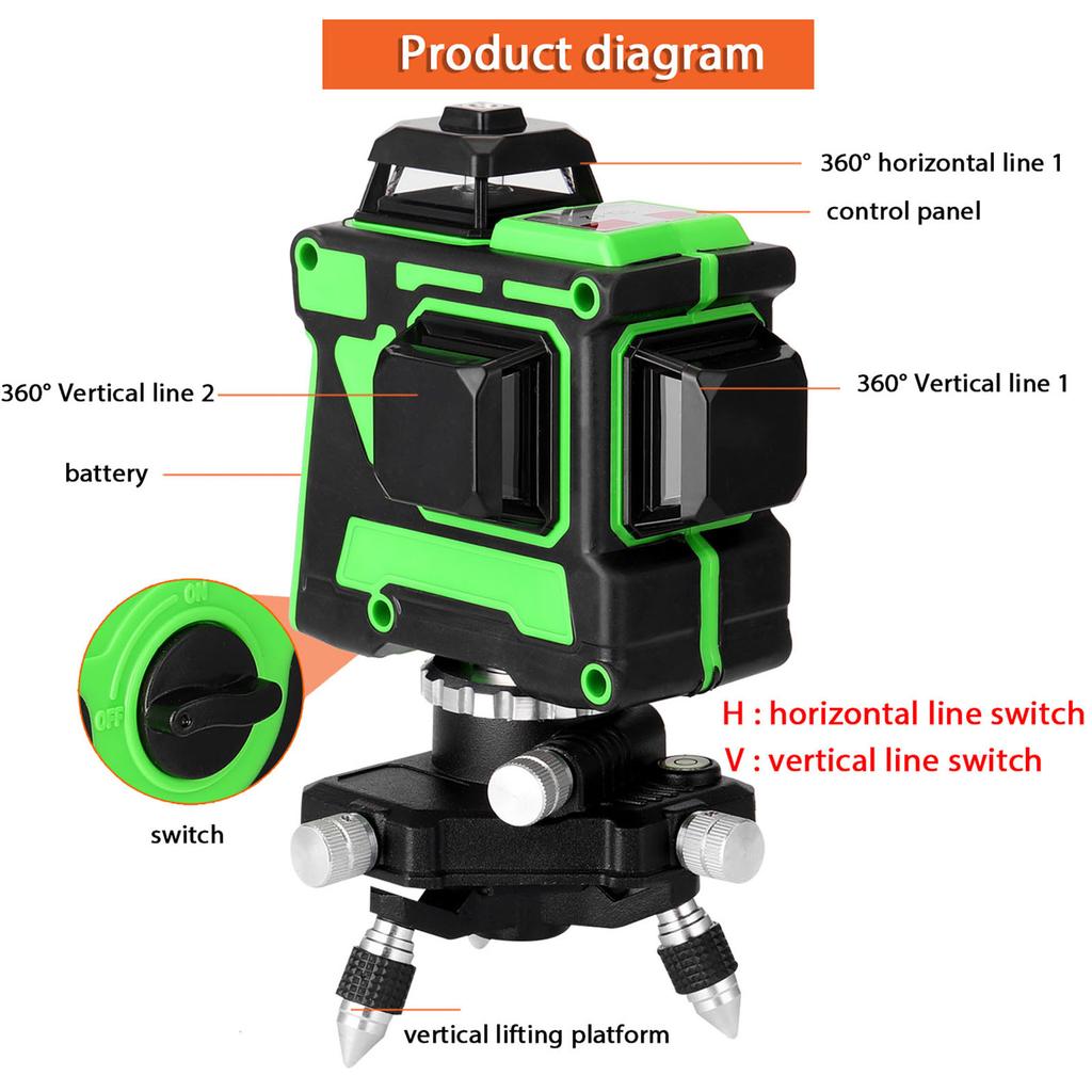 3D Level Machine 360 degrees  Rotatable Base 1 4in Screw 12 Lines Level Machine for Wallpapering