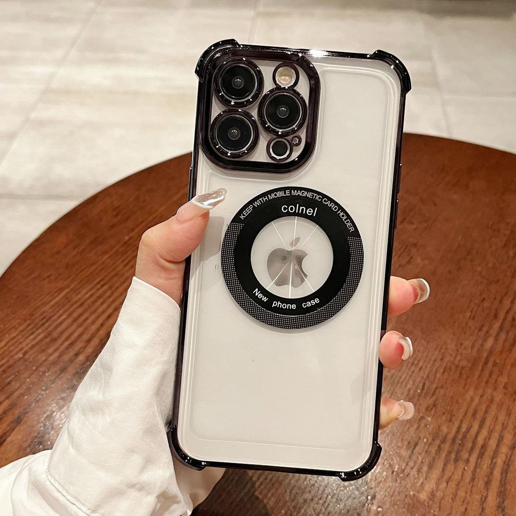 Four Corner Anti fall Plating Suitable for Apple 16PRO Double ring Magnetic Suction Mobile Phone Case IPhone15 14 Simple Protective Case