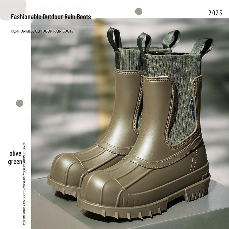 

Женские нескользящие резиновые сапоги до середины икры 36 коричневый/зелёный