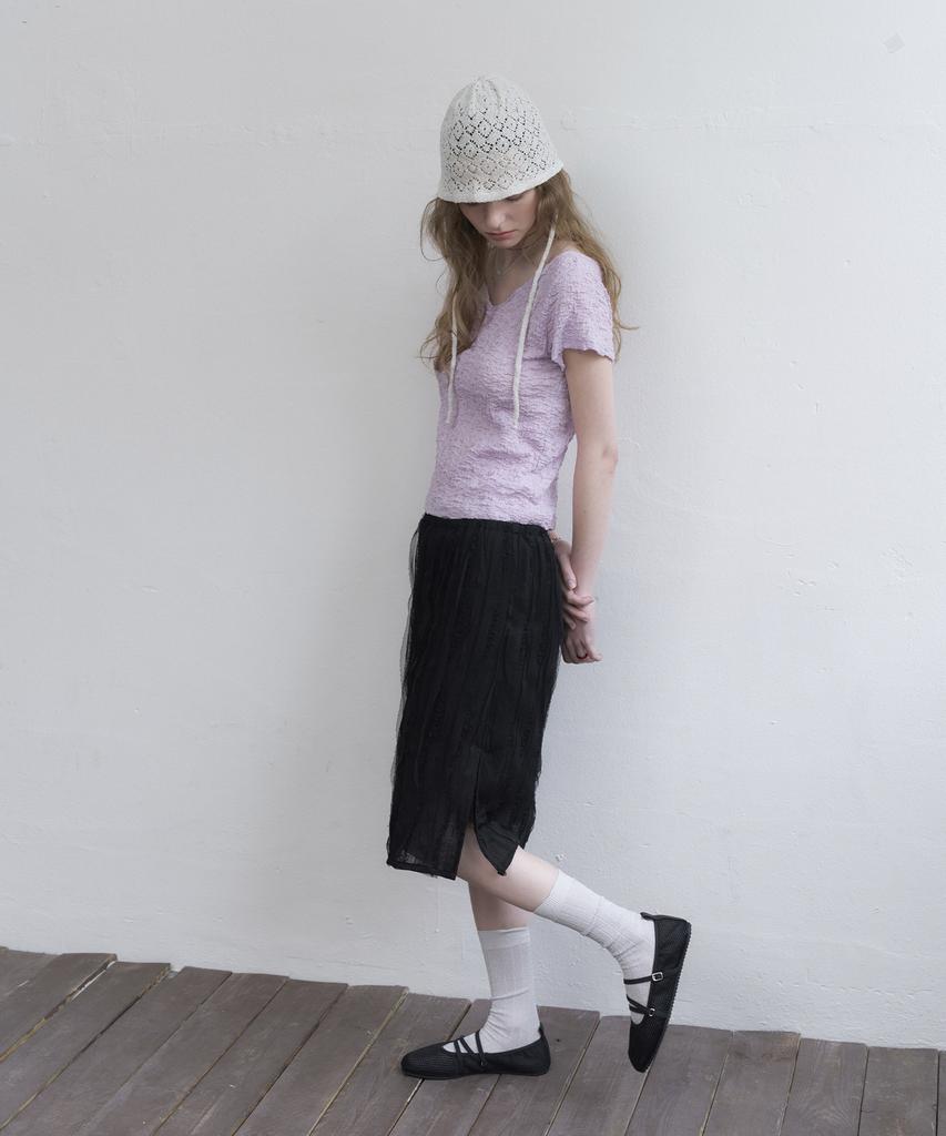 Mosyupamosyu Lace Midi Skirt [Black]