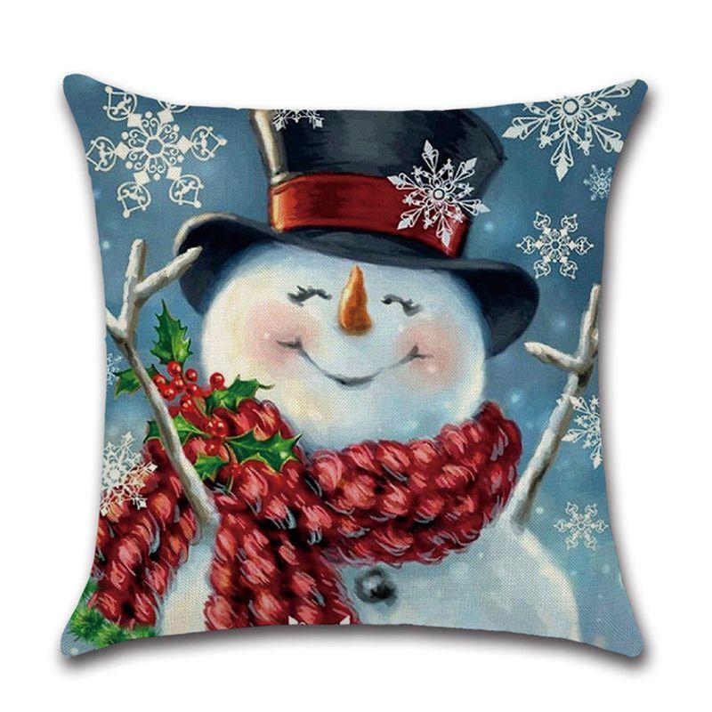 Festive Christmas Cushion Cover Featuring Charming Snowman And Santa Claus Design For Cozy Home Decor