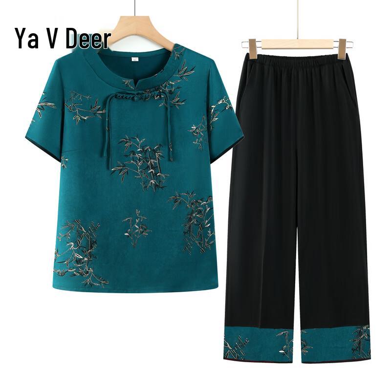 Yalu Middle-Aged Women s Chinese Style Seven-Sleeve Summer Set 3XL