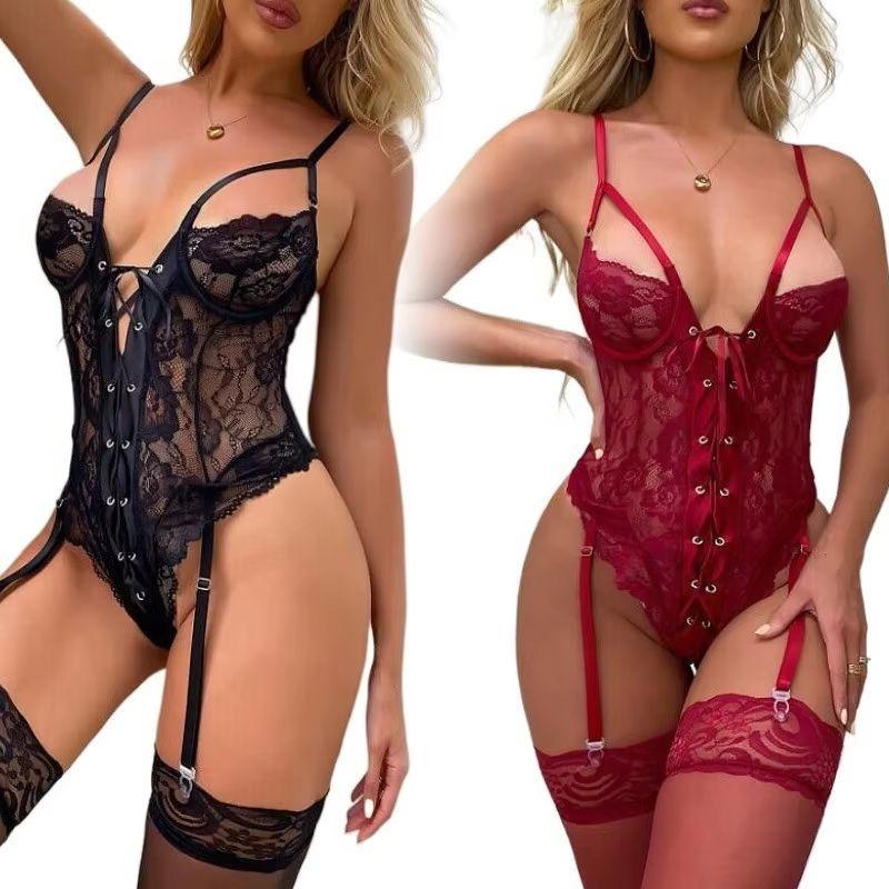 Aberto Feminino Exótico Pijamas Roupa Interior Sexy Sem Vítrea Macacão De Peça Unica Sutiã Aberto Pijama Lingerie