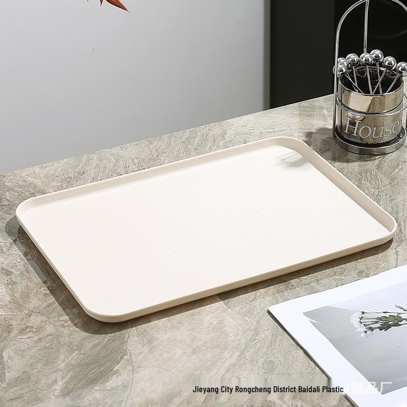 Wheat Straw Rectangular Coffee Table Tray for Teacups and Desserts
