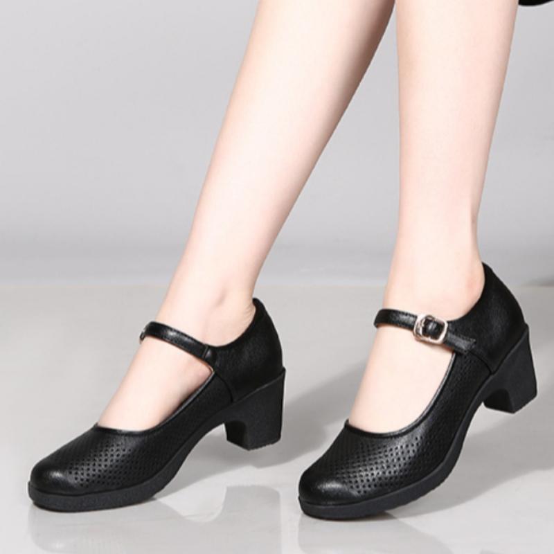 Chunky Heel Women's Shoes Work Shoes Commuting Hollow Tendon Sole European and American Sports Shoes Soft Sole Single Shoes Sandals High Heels