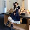 Large Size College Style Embroidered Short-sleeved Dress Is Thin, Covering the Belly and Slightly Fat MM Summer Sailor Suit Waist A-word Skirt