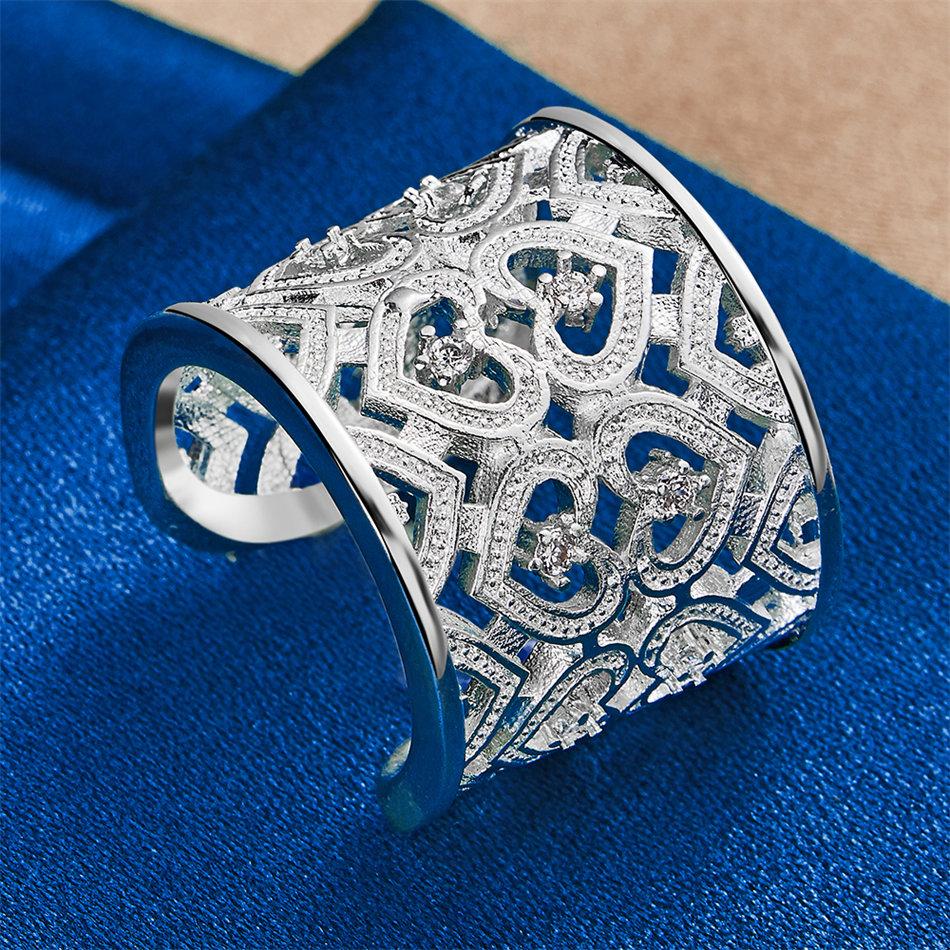 1 Piece of 925 Sterling Silver Exquisite Heart-shaped Hollow Ring with an Opening, Women's Wedding Jewelry Charm Accessory