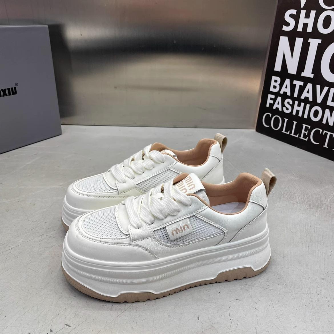 

Gu Yunshu thick-soled doll head mesh white shoes ins tide street shooting 2024 summer casual versatile single shoes board shoes 39 абрикосовий