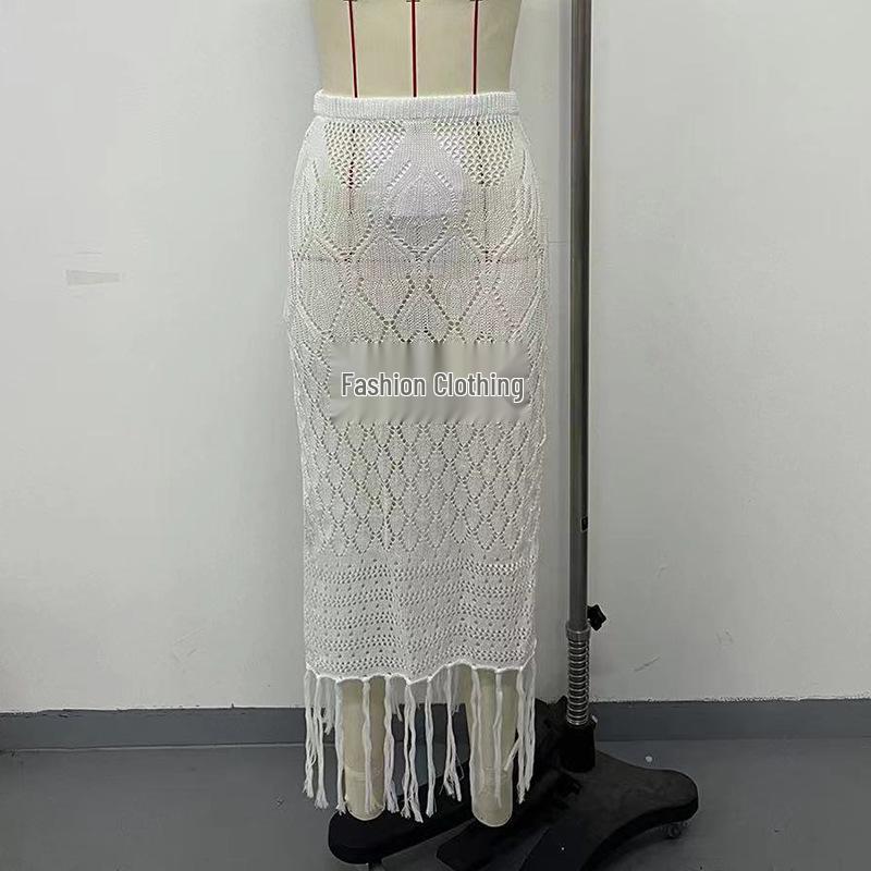 European-American High Slit Tassel Midi Skirt Beach Cover-Up