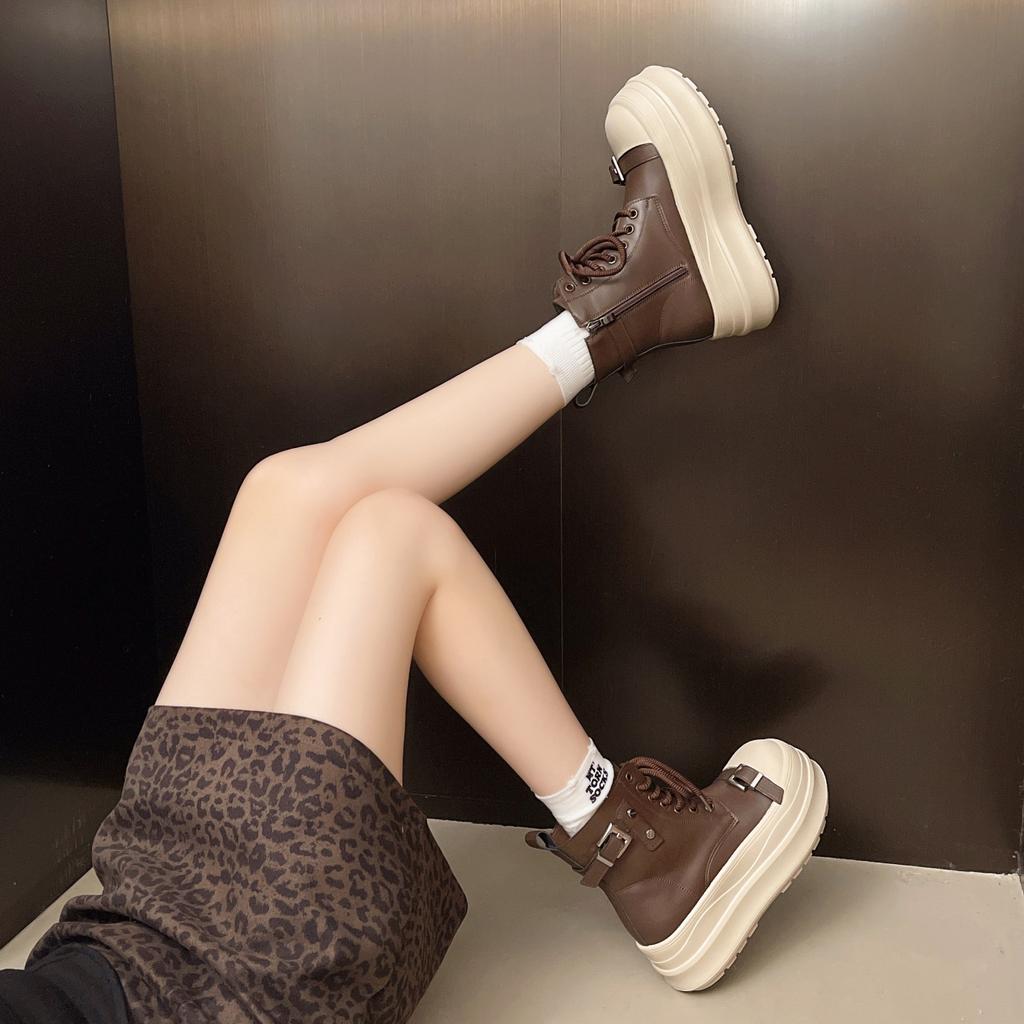 Simple Lace-up High-top Shoes Casual Board Shoes Women's Autumn and Winter Fashion Thick-soled Heightening Flat-soled Sports Shoes White Shoes Tide