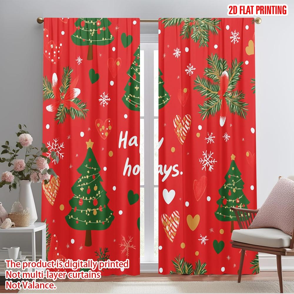 2 Stück, 2D-Flachdruck Vorhänge Digitaldruck Weihnachtsbaum Frohe Feiertage (2) Polyester, einfache Installation (ohne Stange) Alles