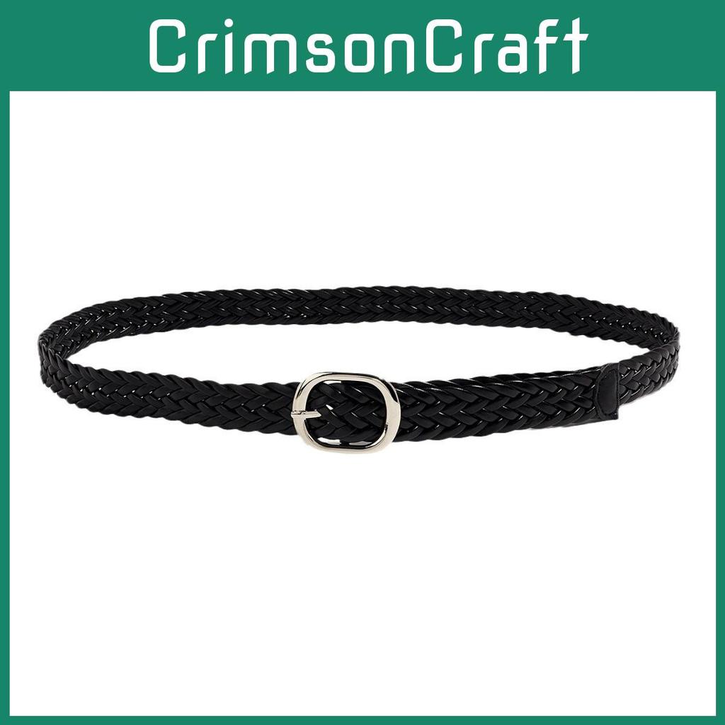 Punk Style Black Pu Woven Belt With Alloy Buckle For Streetwear And Casual Outfits