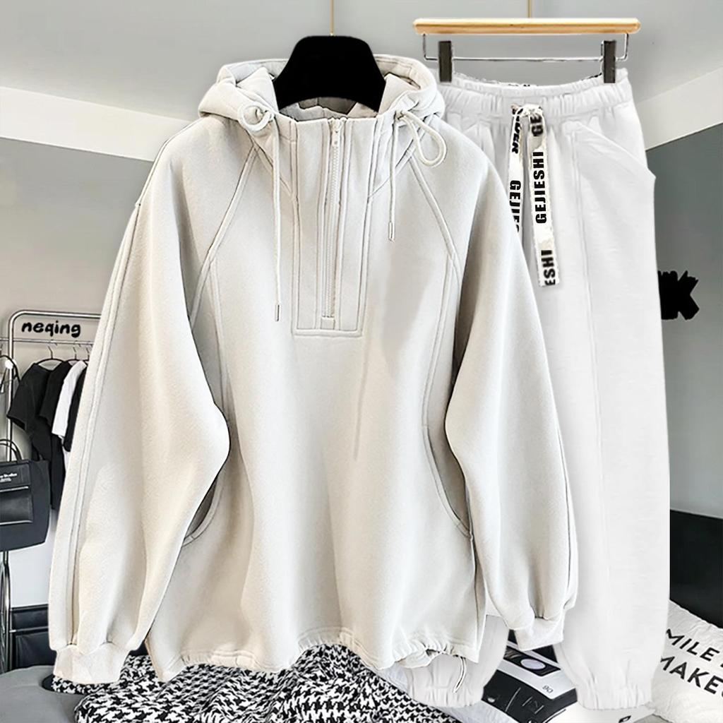 High-Quality Oversized Half-Zip Hoodie - Solid Color, Breathable Patchwork Design for Spring & Autumn