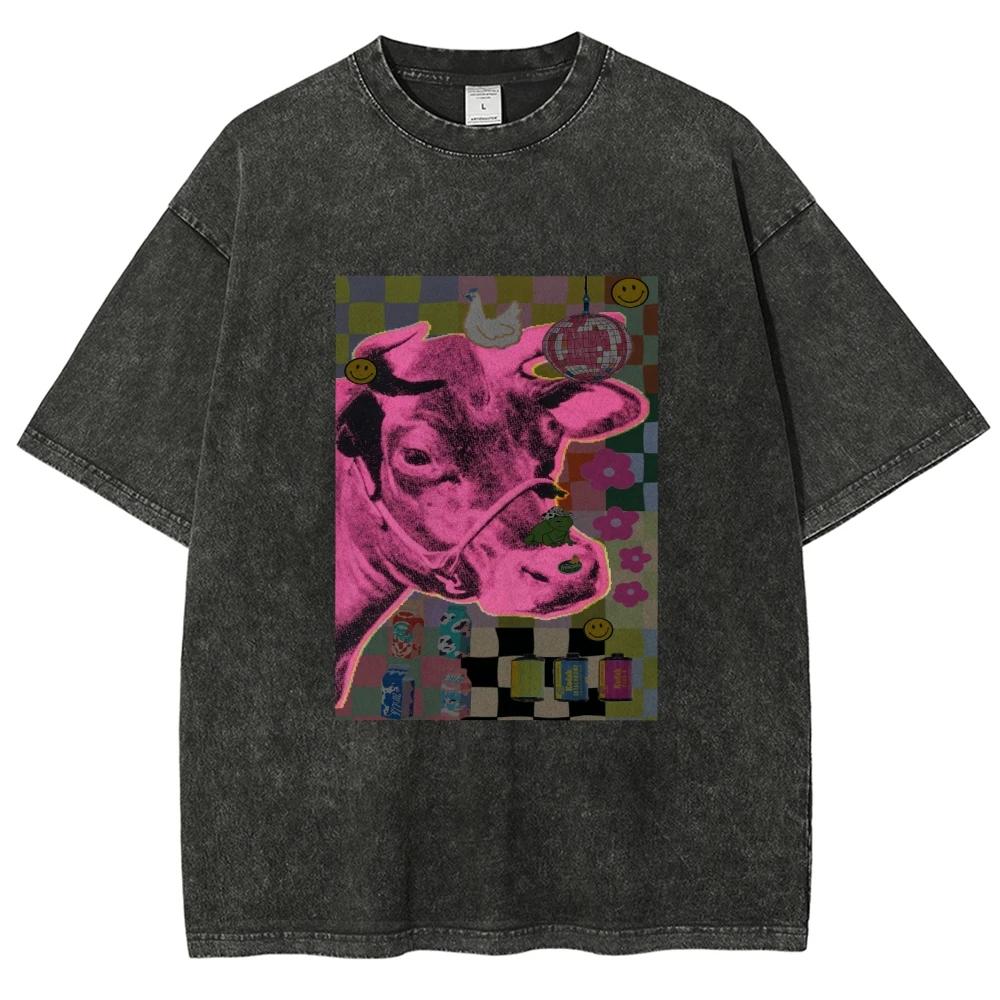 Cool Funny Pink Cow T Shirt Unisex Tees Top Men Women Short Sleeve T-shirt Streetwear Harajuku Graphic Cotton T Shirt
