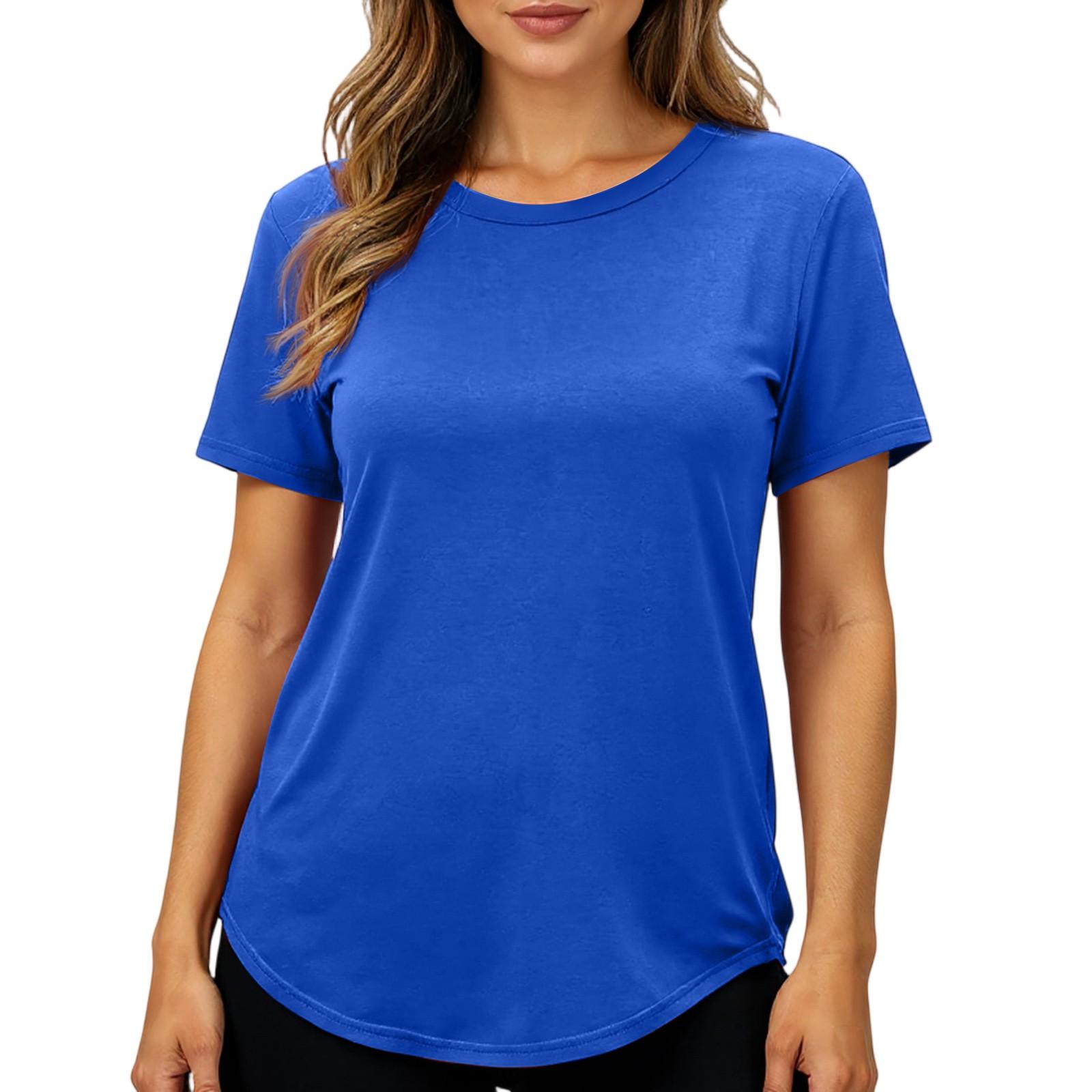 

Женский однотонный топ с круглым вырезом и короткими рукавами XXL синий