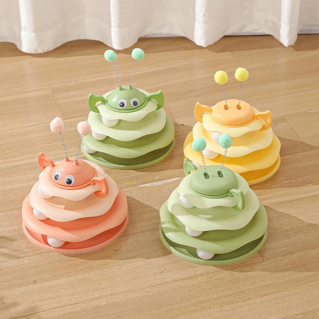 Three Layer Bee Shaped Track Amusement Disc Cat Toy with Detachable Top Swinging Teasing Ball - Clean Design Pets Toy Playing